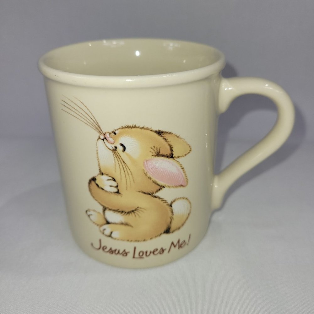 Mug Mates Jesus Loves You Bunny Rabbit Vintage 1980s Coffee Cup Hallmark